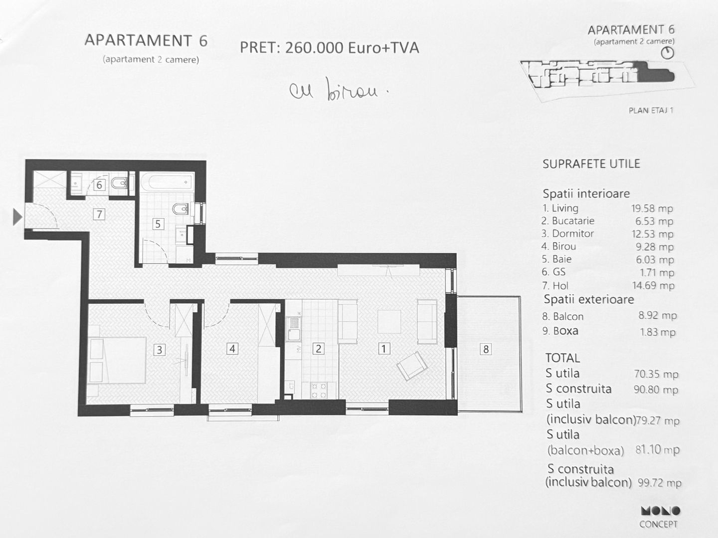 APARTAMENT 2 CAMERE + 9 MP BIROU | ZONA EMINESCU | DACIA - Poză 3