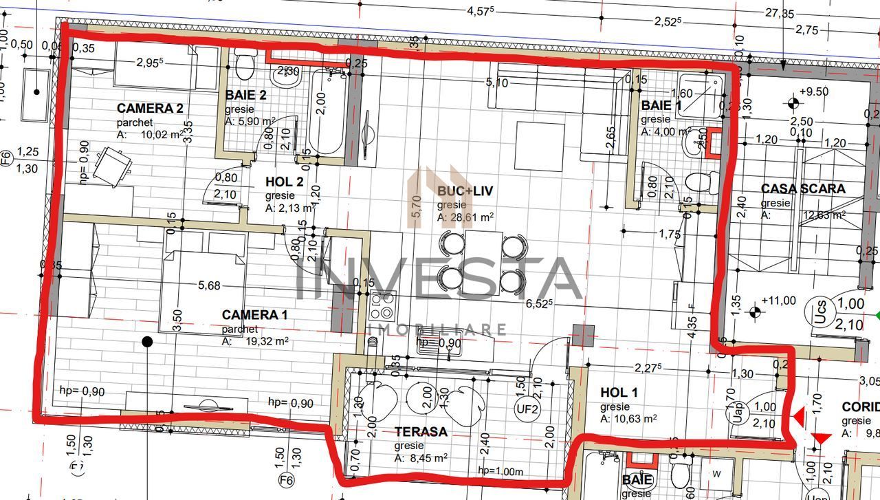 Aparament cu 3 camere si parcare de inchiriat, bloc nou, zona Centrala - Schiță 11