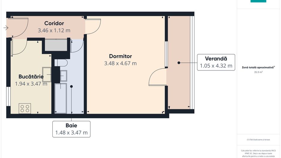 Apartament cu 1 cameră, confort și funcționalitate - Poză 6