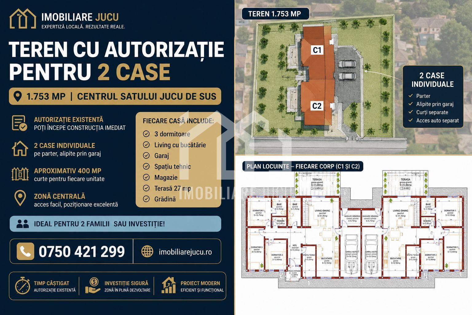 Teren cu autorizație pentru 2 case – 1.753 mp | Jucu de Sus - Poză 1