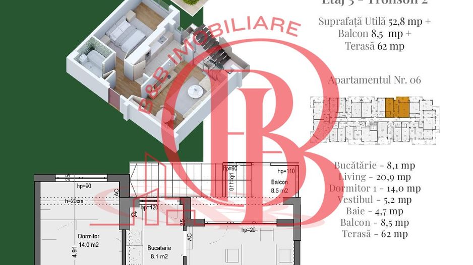 Apartament deosebit 2 camere Terasa 62mp-Th. Pallady - Schiță 2