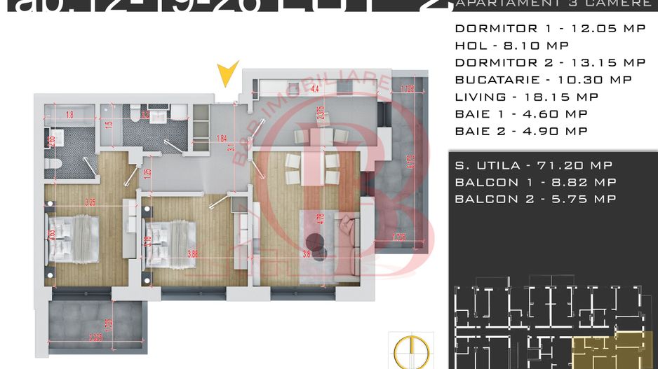 Discount Parcare-Theodor Pallady-3 camere-2 Bai-Decomandat - Schiță 15