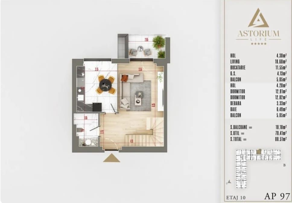 DUPLEX 3CAM. - PROIECT ASTORIUM LIFE / BLOC FINALIZAT! - Poză 3