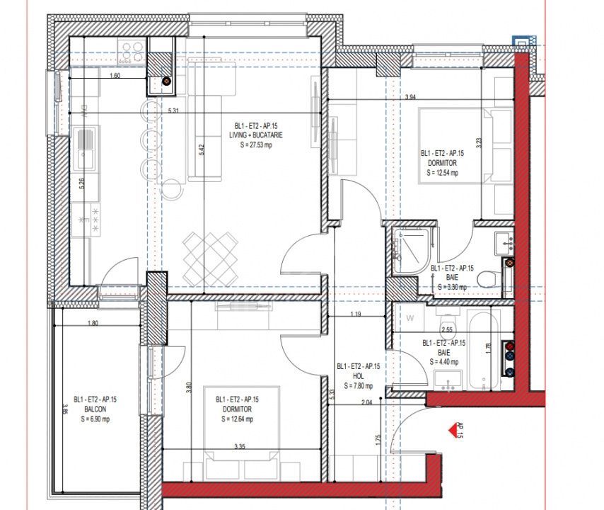 Apartament 3 camere, etaj intermediar, ansamblu nou Calea Surii Mici - Poză 13