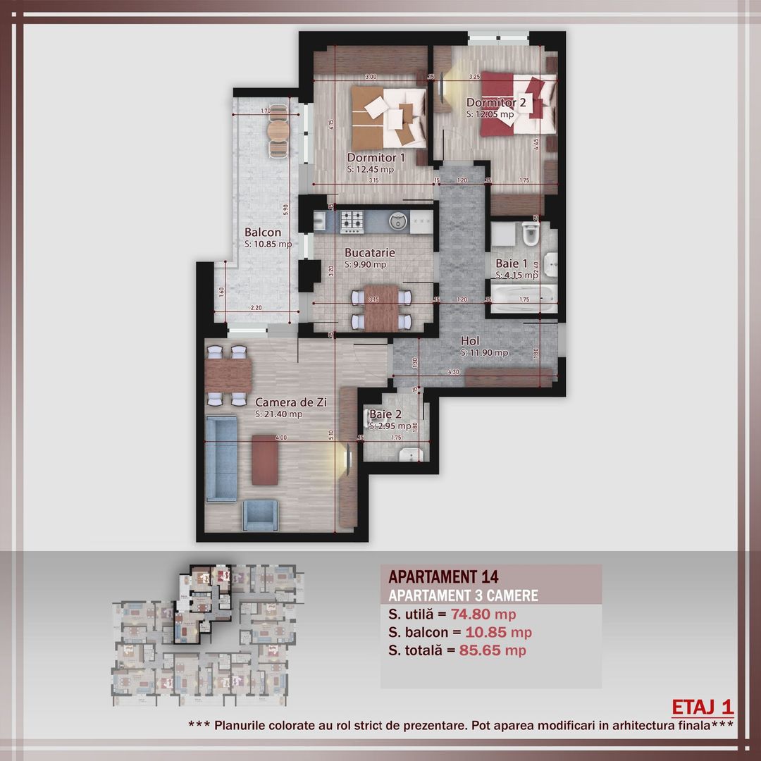 3 camere -proiect nou- Metrou Nicolae Teclu - Schiță 1