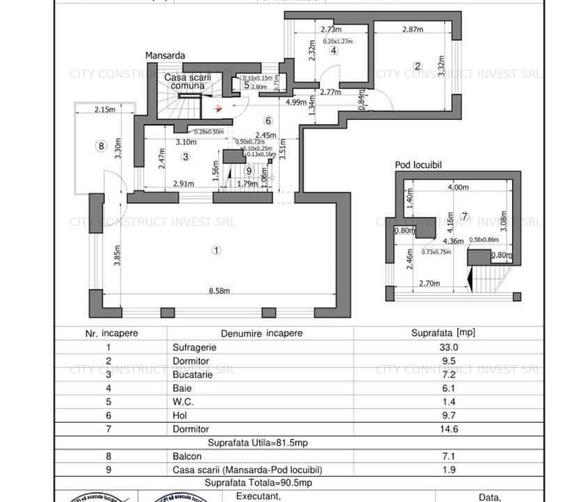 Duplex-apartament 3 camere 90,5mp utili, in vila P+1+M cu curte 639 mp - Poză 8
