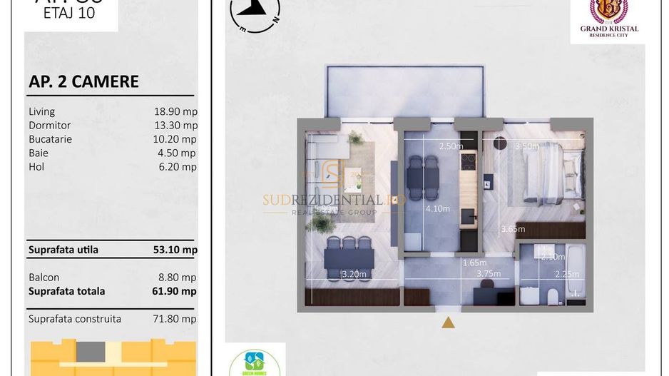 De închiriat apartament 2 camere,The Grand Kristal Residence, Sector 4 - Schiță 8
