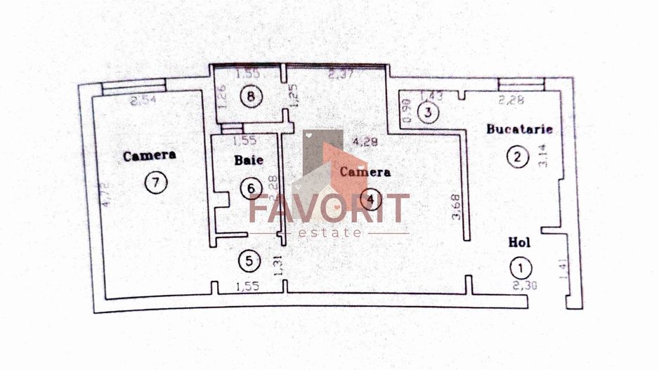 2 camere | Etaj 2 | Renovat | Mobilat si utilat | Centrala proprie - Schiță 18