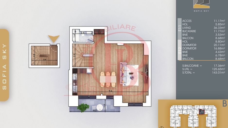 3 camere tip Duplex Living 36mp Mutare Rapida 7min metrou - Schiță 4