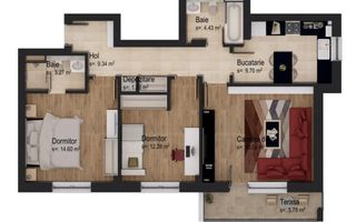 REZERVAT!! Apartament 3 camere, 73 mp/utili+parcare+boxa, Tractorul - Schiță 4