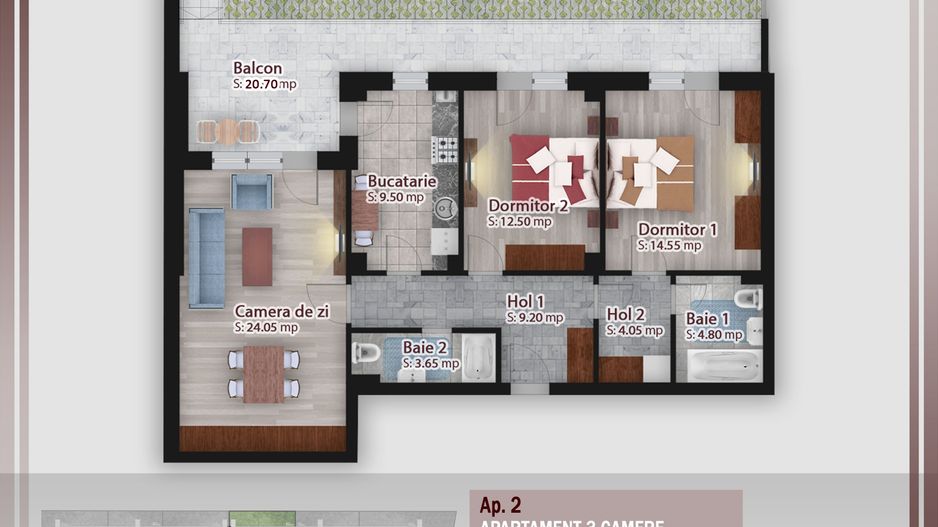 3 camere cu gradina -oferta lansare proiect Pallady - Schiță 1