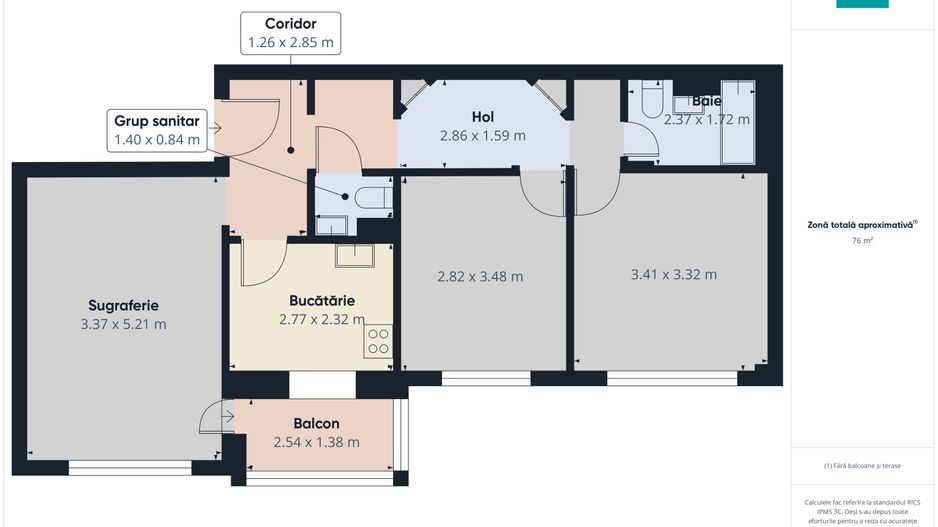 Apartament decomandat cu 3 camere, etaj II,  Alfa - Poză 8