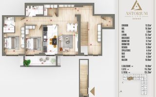 3 camere Duplex cu 2 locuri depozitare  Proiect Premium Titan Pallady - Schiță 5