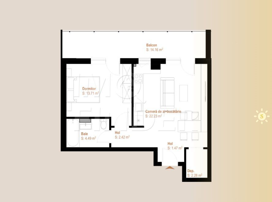 COMISION ZERO - 2 camere 49 mp+ 8 mp terasa, zona VIVO - Poză 6
