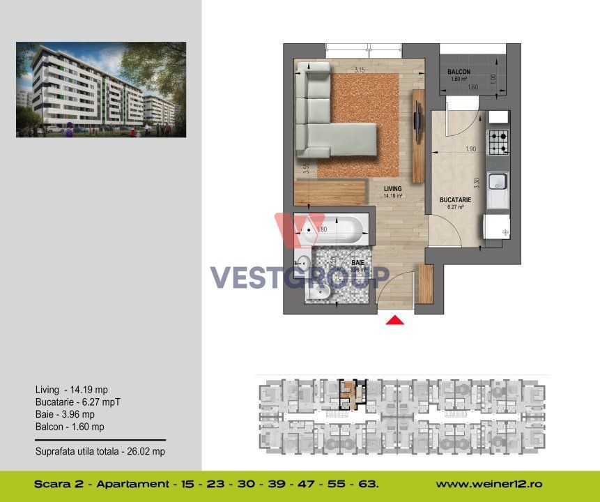 Garsoniera Decomandata Weiner 14 Residence Direct Dezvoltator - Poză 14