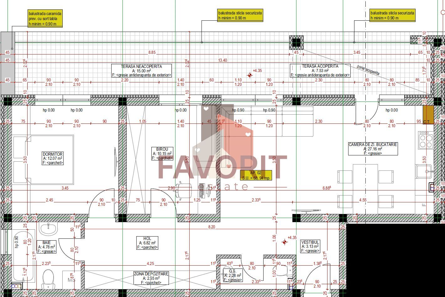 Etaj 1. Finisaje la alegere. Terasa de 22 mp. 2 locuri parcare - Schiță 17