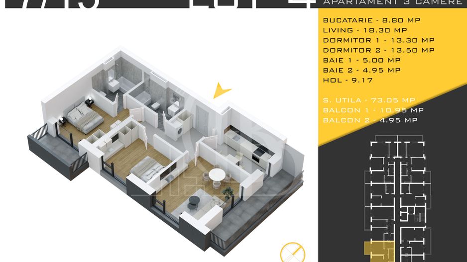 3 camere decomandat Titan Pallady  Metrou Nicolae Teclu - Schiță 12