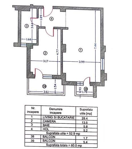 Direct de la dezvoltator | Apartament 2 camere, 60 mp, Km 5 - Schiță 14