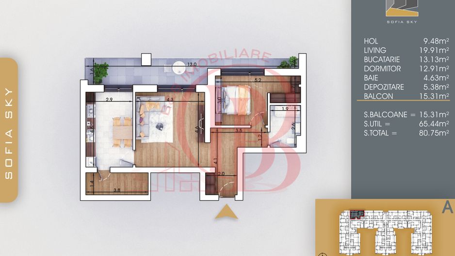 2 camere Bloc Finalizat Incalzire in pardoseala 7 min Metrou - Schiță 3