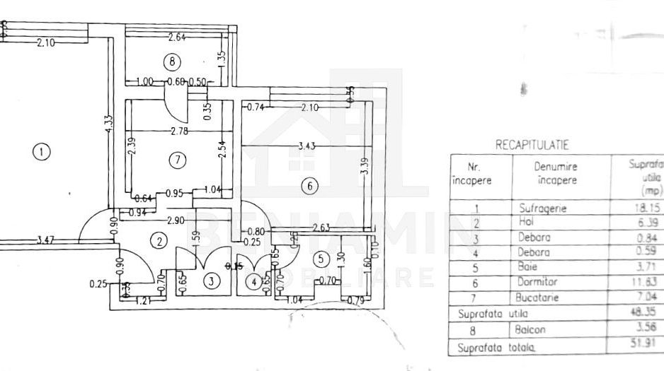 Apartament 2 Camere decomandat 52mp Rovine la J-uri 1986 -teava gaze - Schiță 9