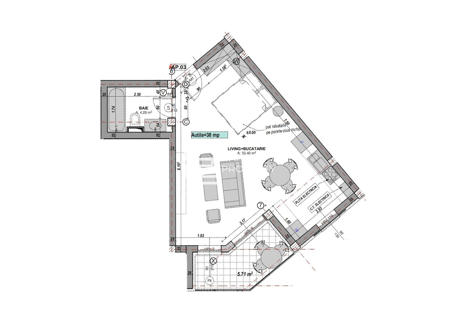 Garsonieră modernă 38 mp utili | Balcon 5,71 mp | DaVinci Homes |Comision 0% - Schiță 4