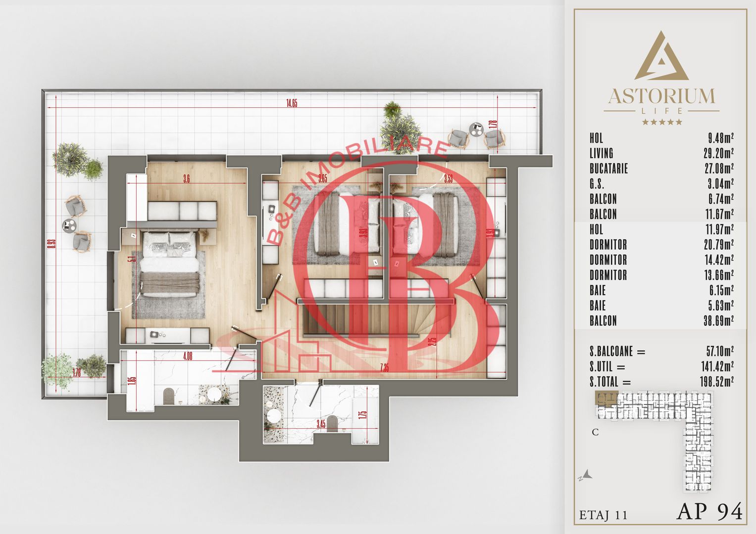 4 camere Duplex  Proiect Premium Titan Pallady - Schiță 6