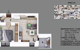Apartament 2 camere Otopeni central | bloc cu lift | include parcare - Schiță 6