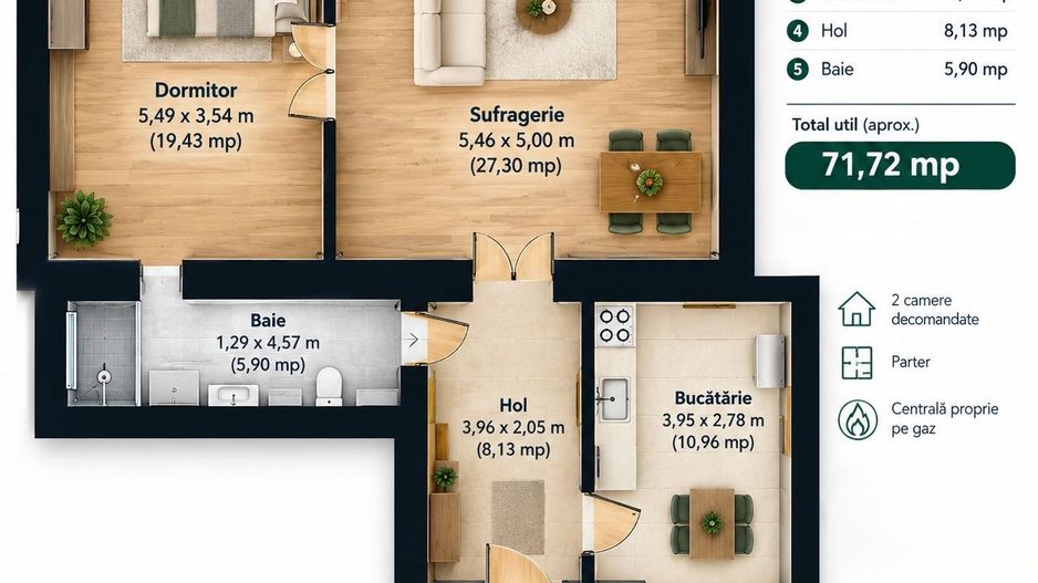 Apartament cu 2 camere la parter in Piata Catedralei Comision 0 - Poză 7