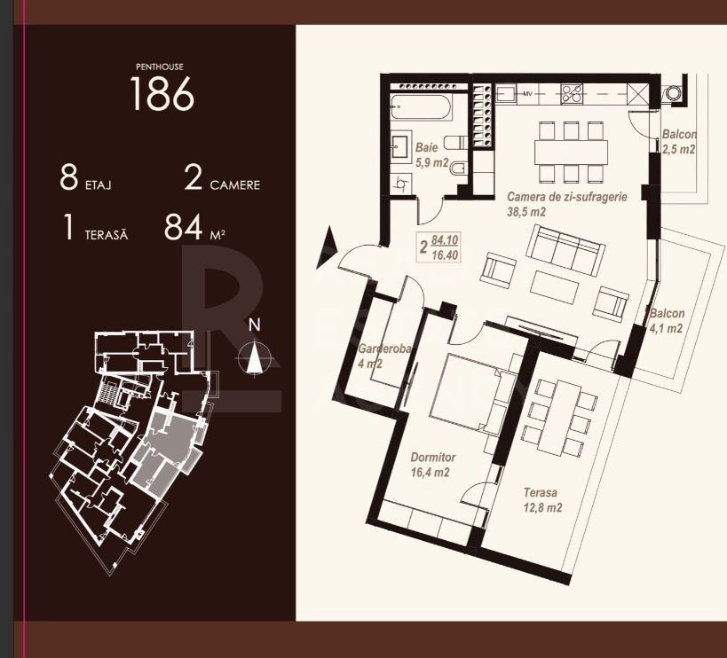 Vânzare  Penthouse 84 mp, strada Burebista, Ialoveni - Poză 9