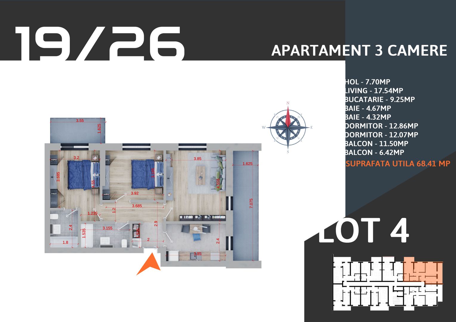 Oferta Lansare 2 camere decomandat parcare inclusa Titan Pallady Metrou Teclu - Schiță 2