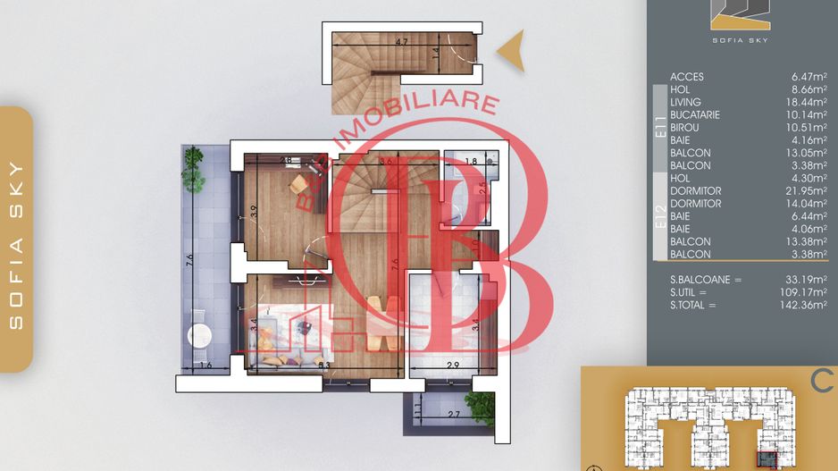 Duplex 3 camere cu 3 bai | Bloc Finalizat langa Metrou Teclu - Schiță 3