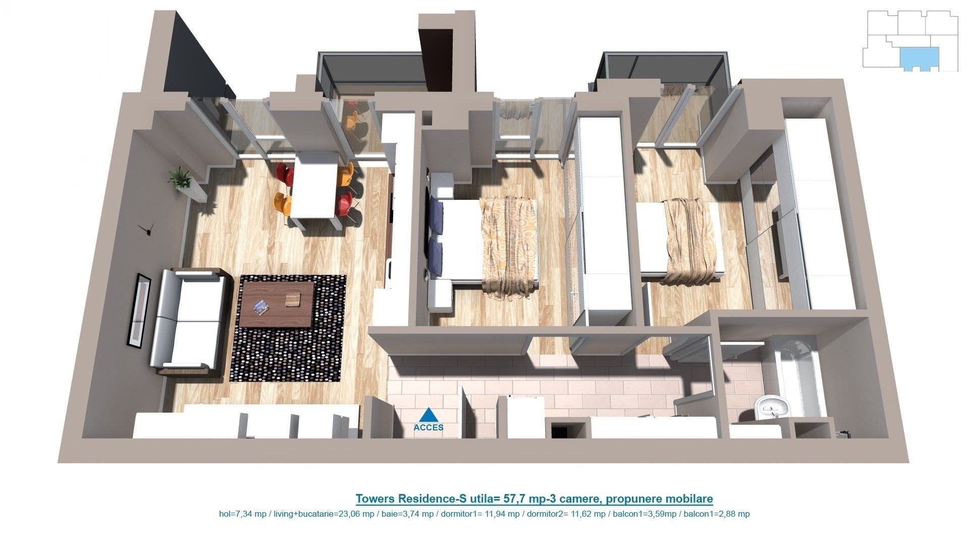 COMISION 0% | Apartament 3 camere | 57,7 mp | Parcare+boxa | Soarelui - Poză 19