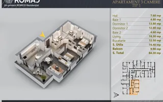Apartament 3 camere Premium Pallady-Sector 3 - Schiță 11