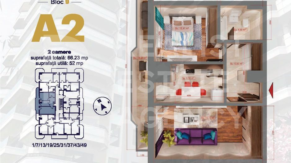 Apartament cu 2 camere, de tip A2 - Royal Town Copou - Poză 1