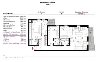 Vanzare - 5 camere - apartament NOU - 2026 - Pergola Nord-Pipera - Schiță 2