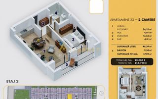 5 MINUTE METROU BERCENI - APARTAMENT 2 CAMERE - 58 mp - 119.790â¬ - Poză 1