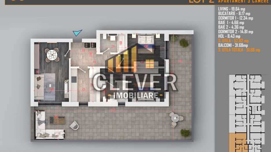 Apartament 3 camere | Terasa 67 mp | Pallady | Comision 0% metrou Teclu - Schiță 7