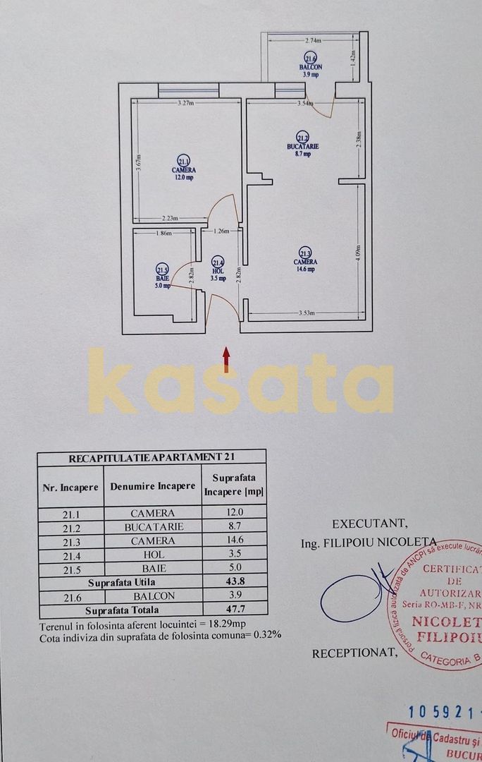 2 camere | 43,8 mp| Metrou Nicola Teclu 12 min | Mobilat si utilat - Schiță 14