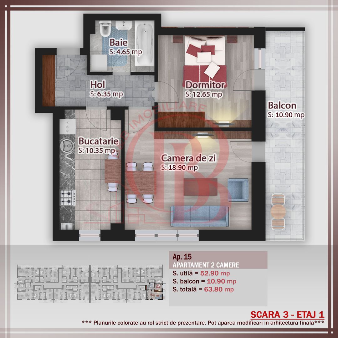 Apartament 2 camere-Decomandat-Terasa Generoasa Pallady - Schiță 1