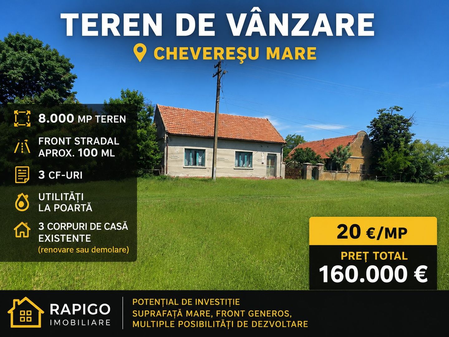 Teren vanzare-8000 m2-Cheveresu Mare -100 m front stradal - Poză 1
