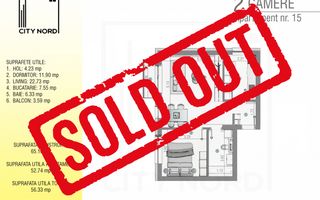 Apartament 15 / 27 – 2 camere – 52.7 mp – Balcon – Etaj 1 / Etaj 2 - Poză 1