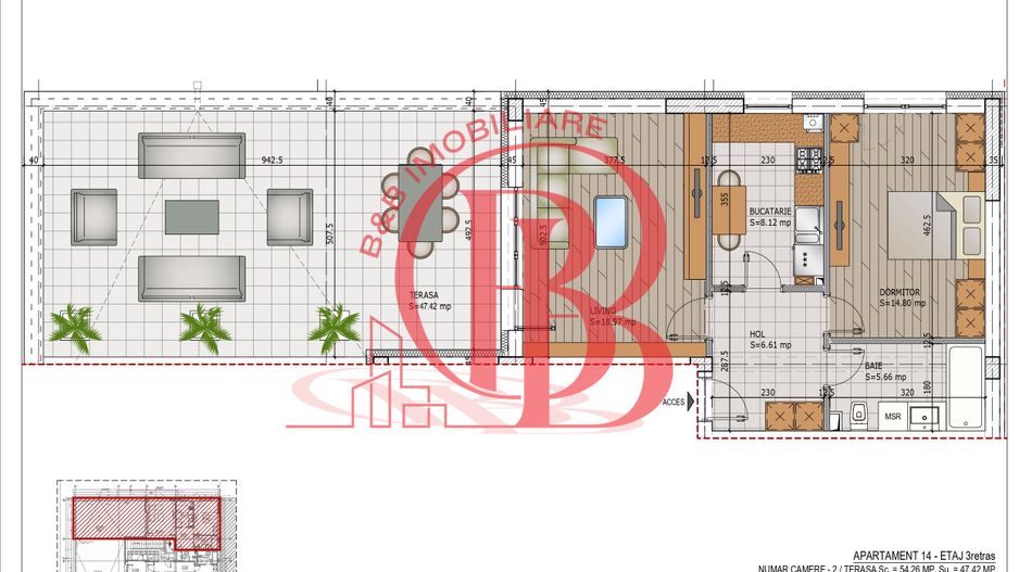2 camere decomandate cu Terasa Comision 0-Finalizare Rapida - Schiță 8