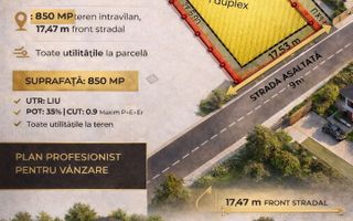 Teren 850 mp cu front de 17.47 m pretabil pentru duplex! Autorizabil! - Poză 2