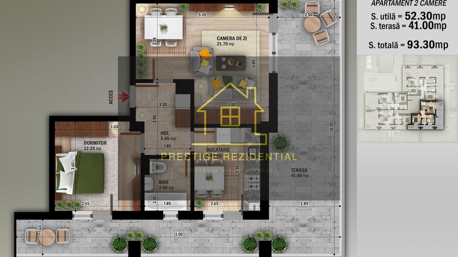 Ap 2 Camere cu terasa 41 Mp,Nicolae Grigorescu-Metrou - Schiță 3