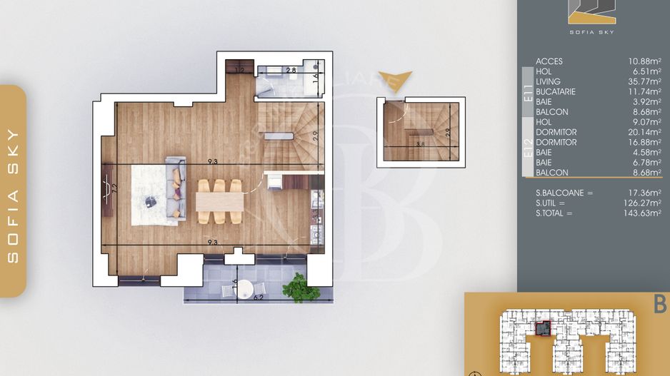 Duplex Titan Pallady 3 camere Mutare Rapida 7min metrou - Schiță 2
