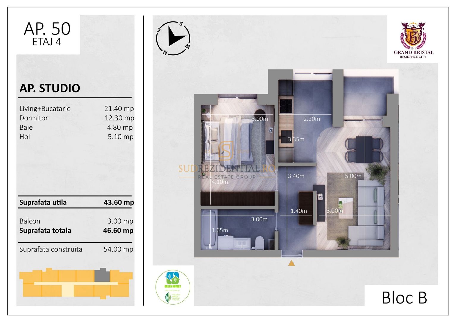 Studio 2 camere de vanzare – The Grand Kristal | pre-certificat verde - Schiță 4