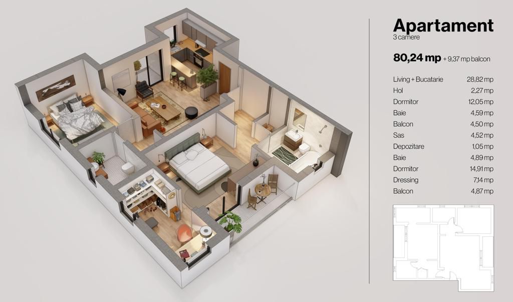 Apartament  3  camere Dumbravița - Poză 3