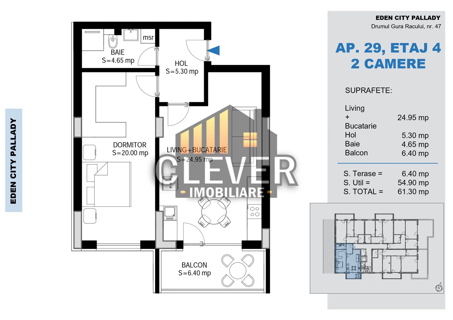 2 Camere Pallady, Dormitor 20mp cu Dressing | Metrou Teclu - Poză 2