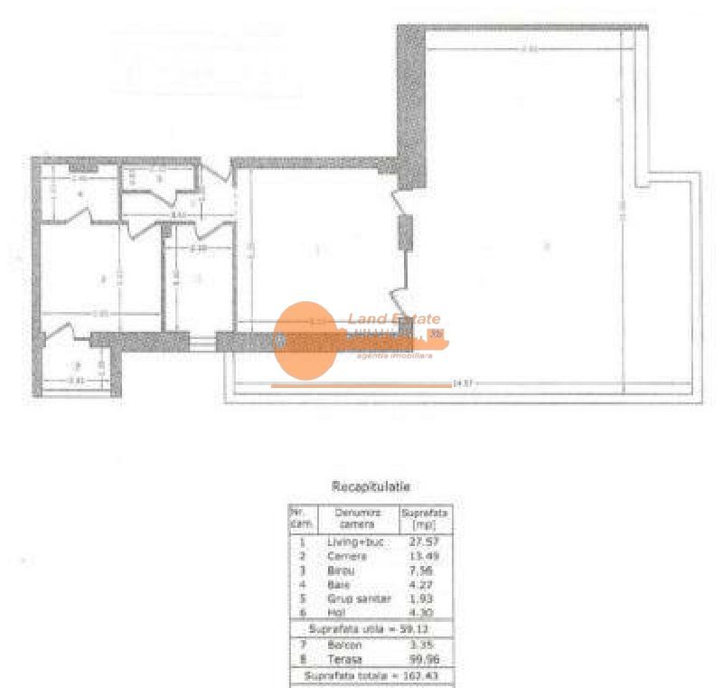 Apartament 3 camere cu terasă de 100 mp + loc de parcare – complet nou, mobilat și utilat - Schiță 14