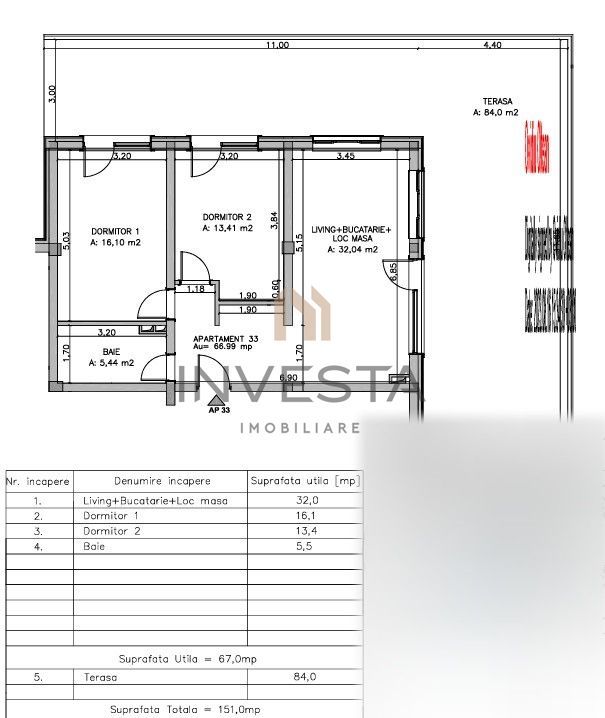 Apartament 3 camere si terasa de 84 mp cu vedere spre padure, Floresti - Schiță 10